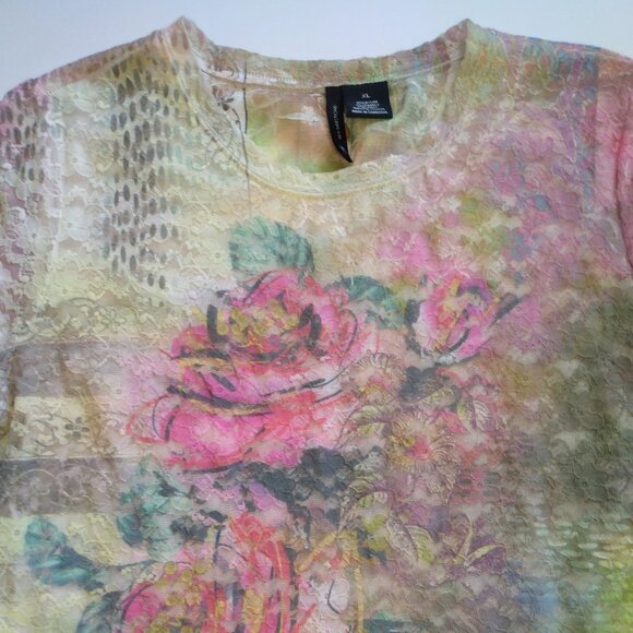 New Directions Mesh Flower Print Top Size XL - Picture 2 of 3